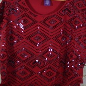 Red Sequin Trendy Top Beverly Drive